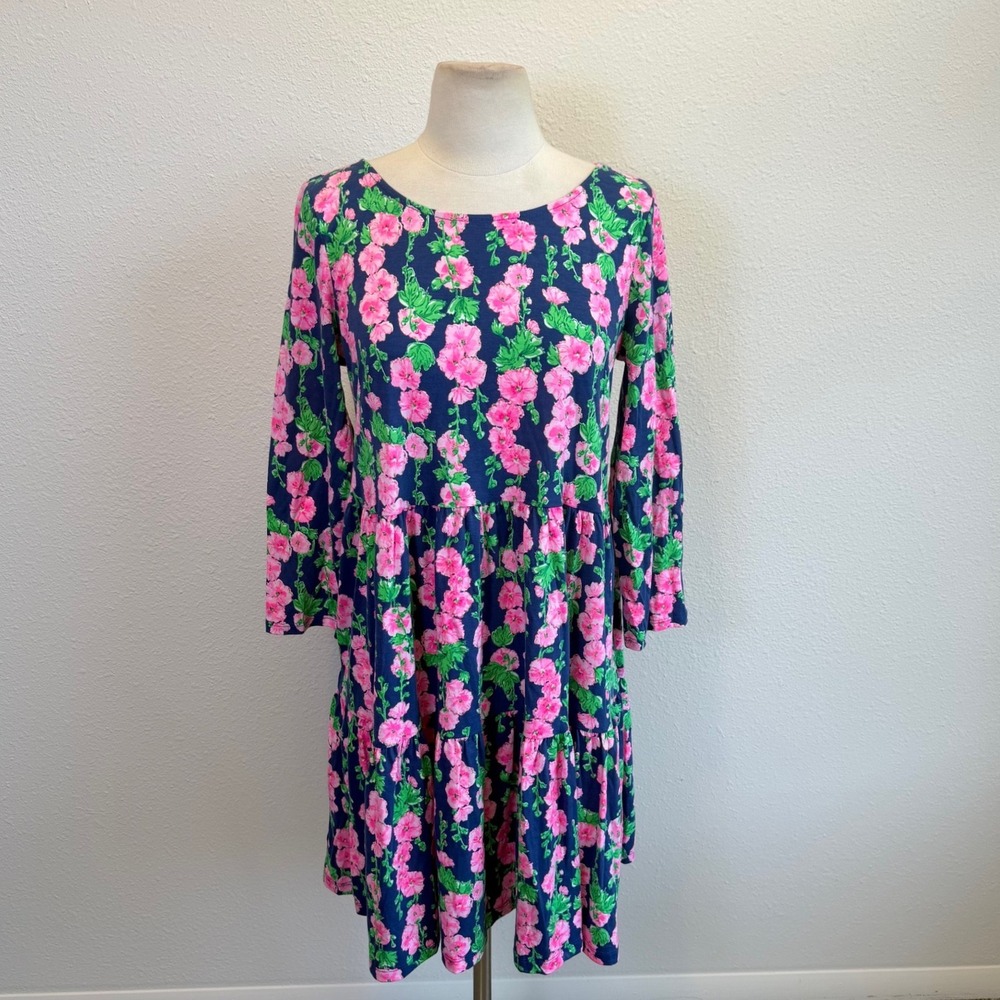 Lilly Pulitzer Geanna Swing Dress Oyster Bay Womens Med Preppy Coastal Tiered